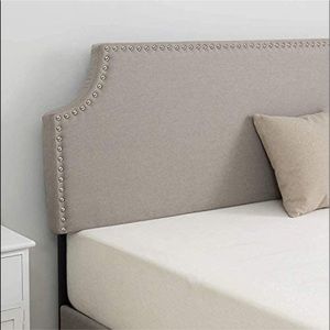 Twin Size Upholstered Nailhead Headboard, Adjustable Headboard Height,Khaki,Curl